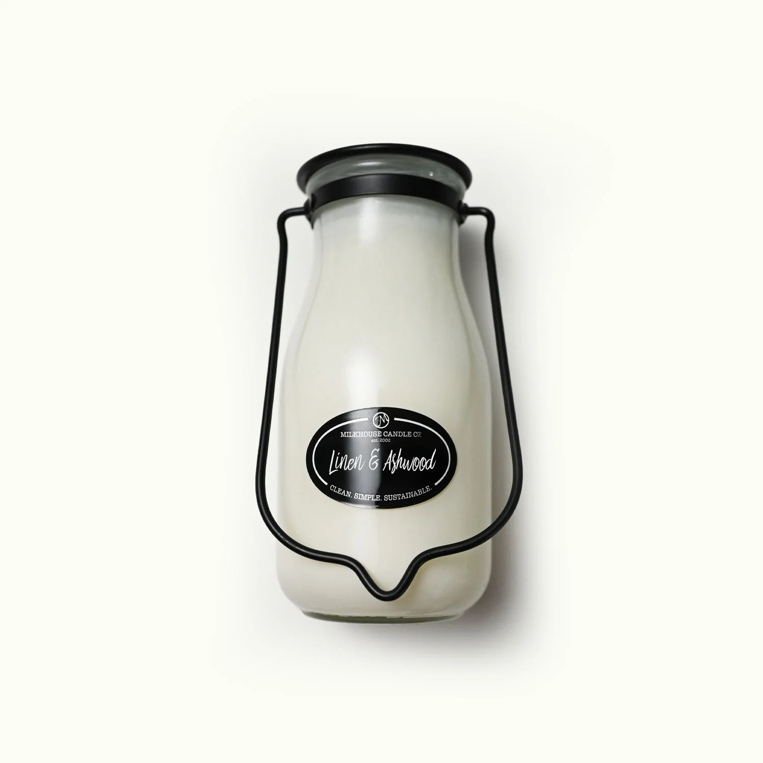 Linen & Ashwood Candle | 14 oz Milkbottle